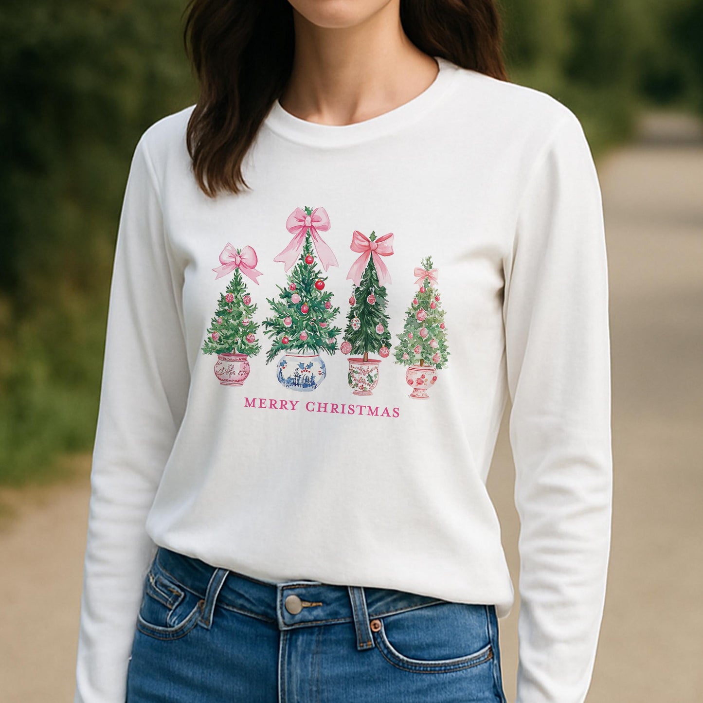 Long Sleeve T-Shirt White-Blush & Baubles - A Grand Millennial Christmas -3