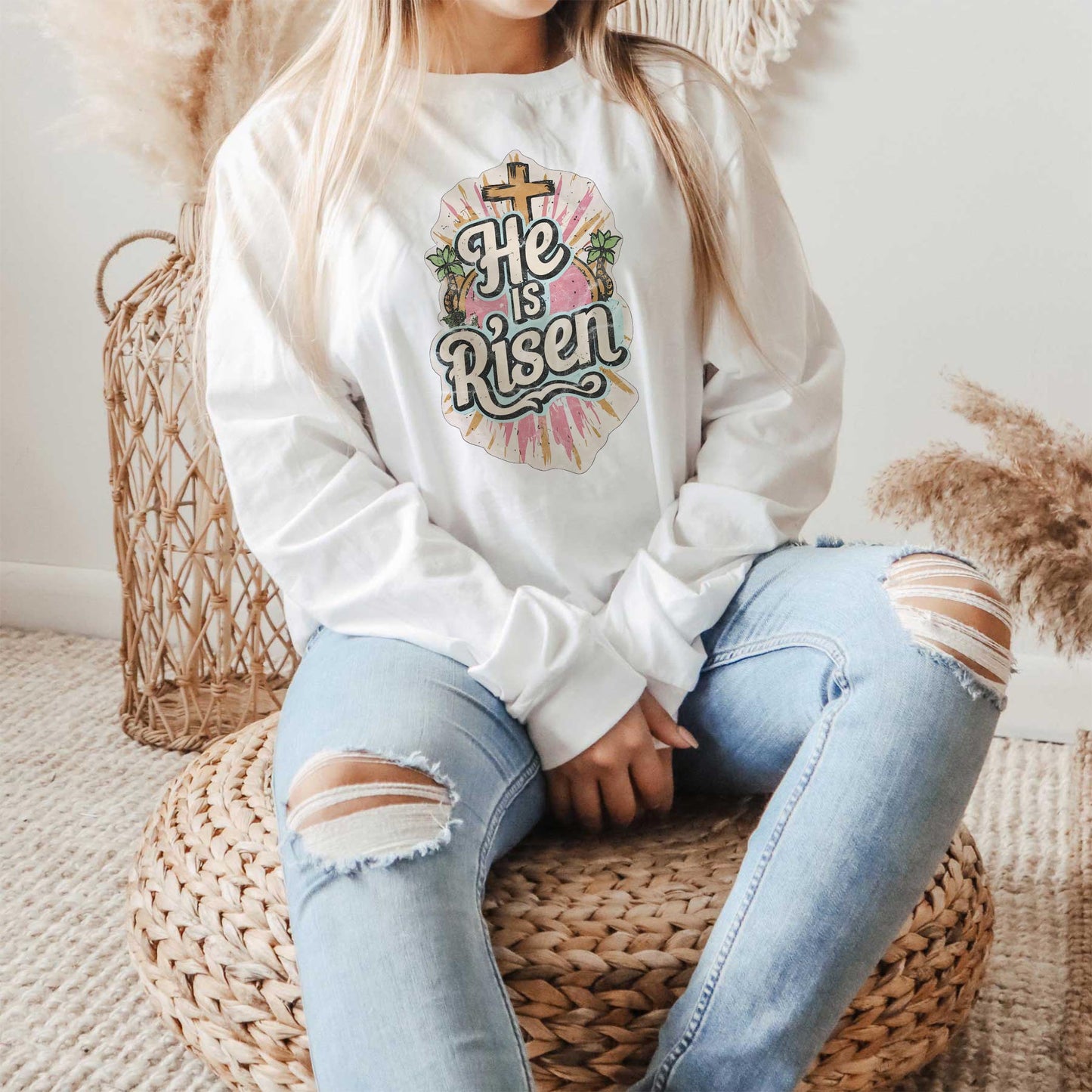 Long Sleeve T-Shirt White-He Is Risen