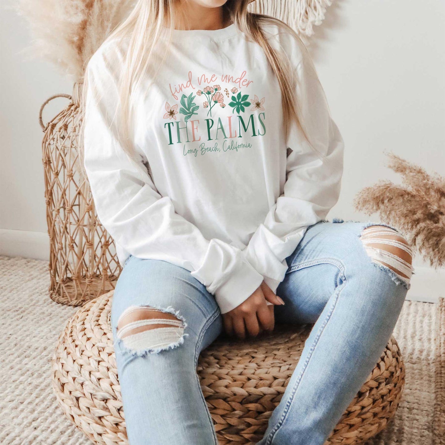 Long Sleeve T-Shirt White-Love+Local Lush Tropics -1
