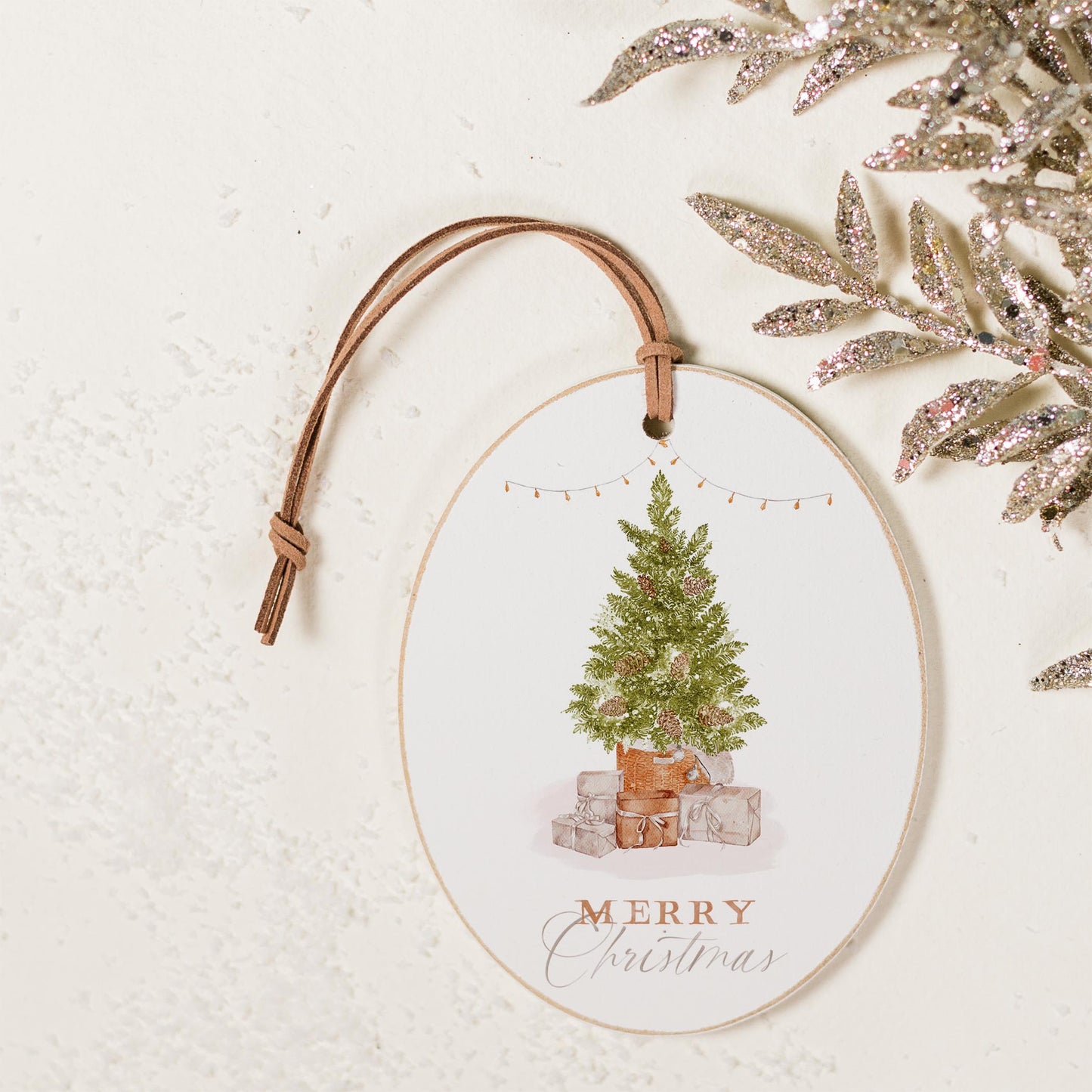 Oval Ornament-Cottage Tree Merry Christmas