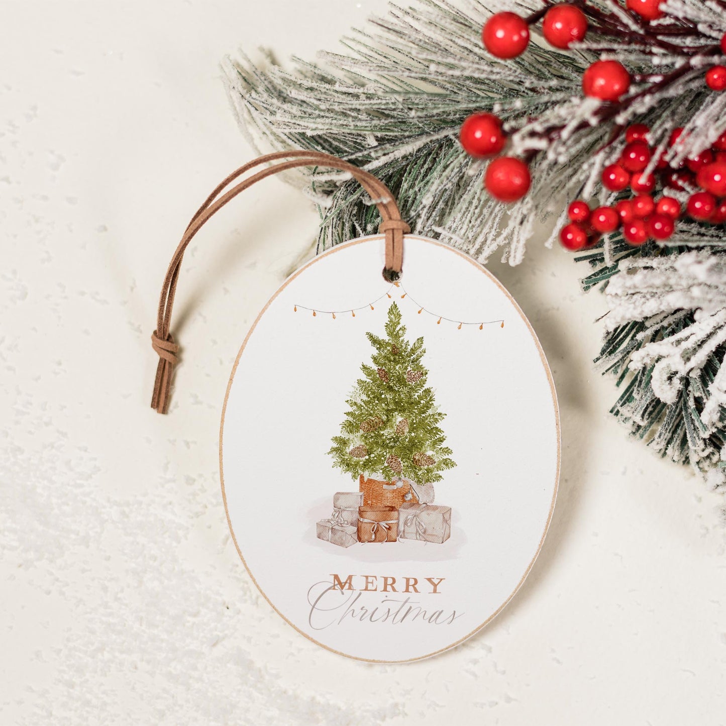 Oval Ornament-Cottage Tree Merry Christmas