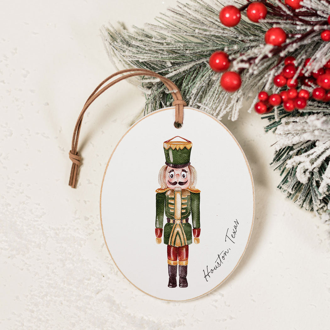 Oval Wooden Ornament - Green Nutcracker Love+Local