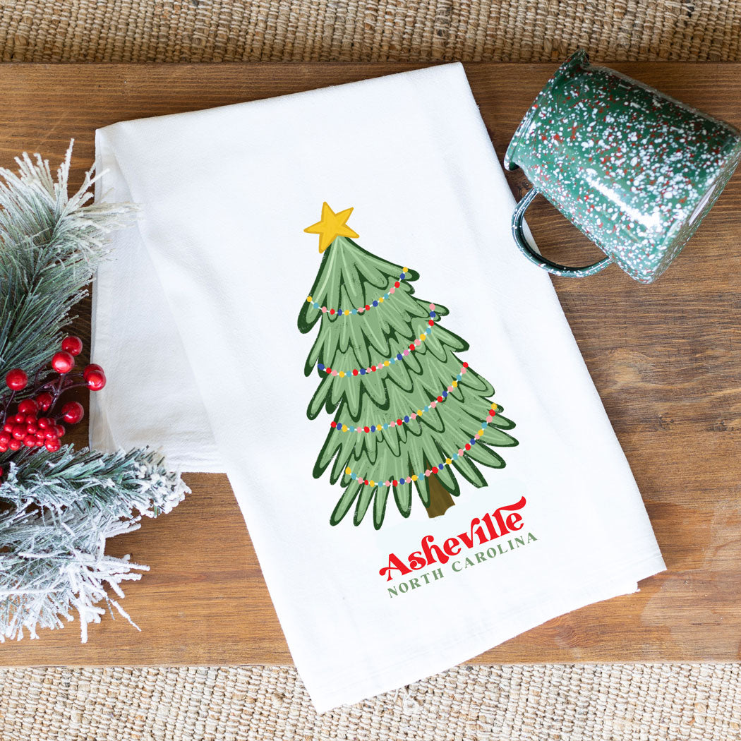 Cotton Tea Towel - Gumdrop Christmas Tree Love Local