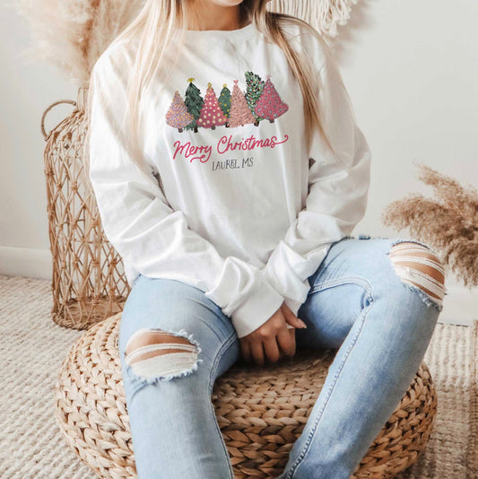 Love+Local Pre-Pack - Pink Christmas Trees Long Sleeve T-Shirts