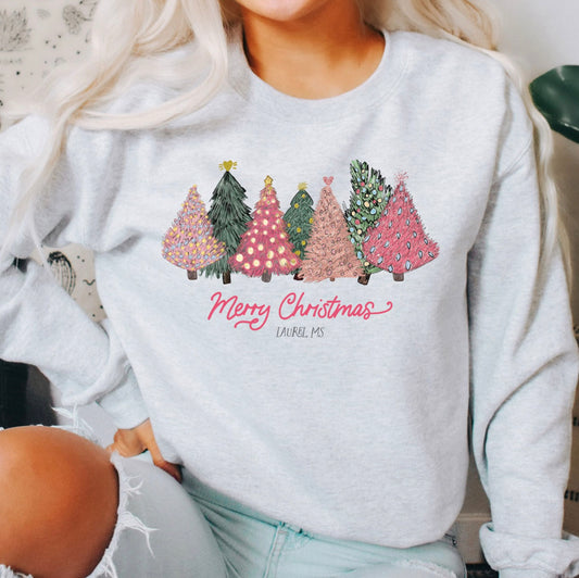 Love+Local Pre-Pack - Grey Pink Christmas Trees Sweatshirts
