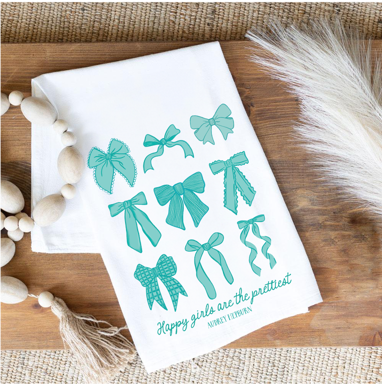 Preppy Bows Cotton Tea Towel | Blue Preppy Bows