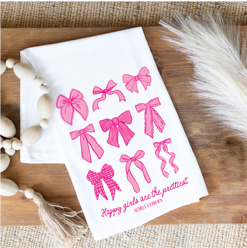 Preppy Bows Cotton Tea Towel | Pink Preppy Bows