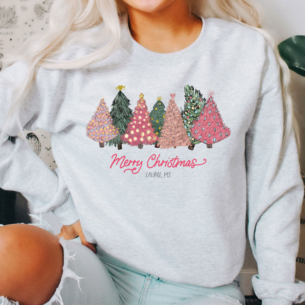 Love+Local Graphic Sweatshirt | Pink Christmas Trees