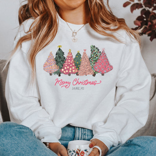 Love+Local Graphic Sweatshirt | Pink Christmas Trees