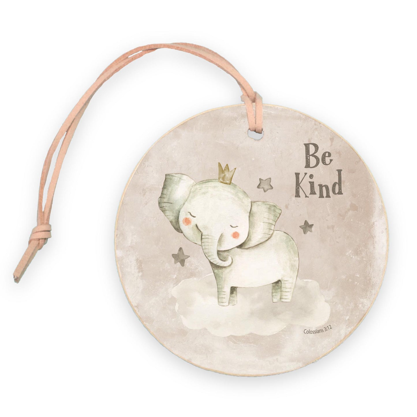 4" Round Ornament-Be Kind Elephant Painted Background