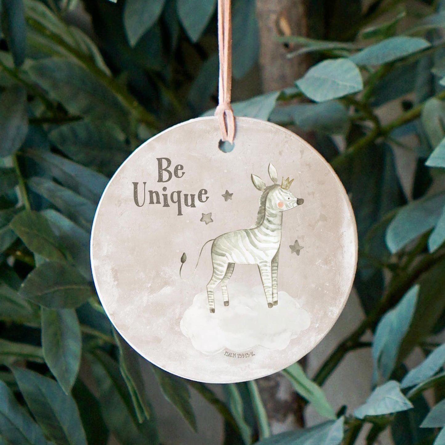 4" Round Ornament-Be Unique Zebra Painted Background