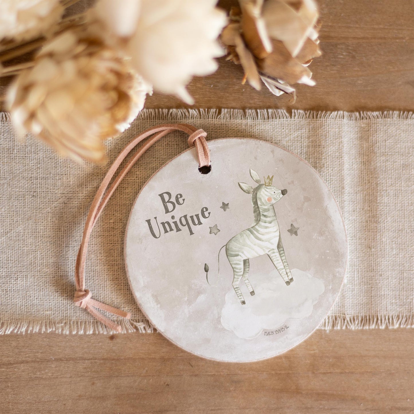 4" Round Ornament-Be Unique Zebra Painted Background