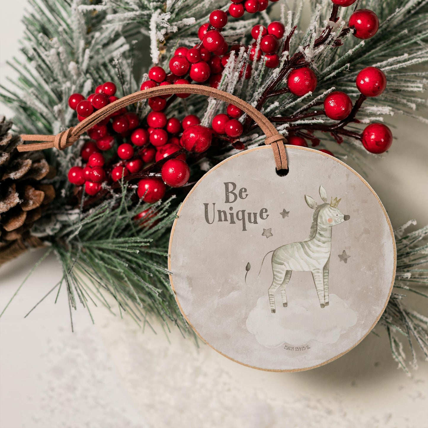 4" Round Ornament-Be Unique Zebra Painted Background