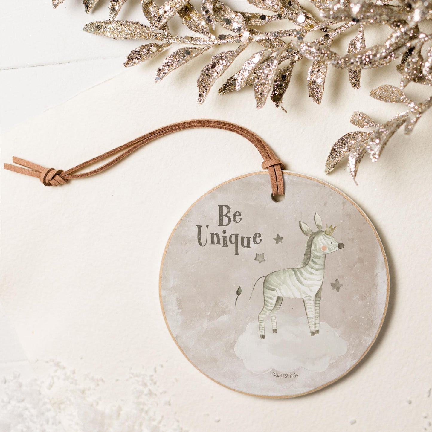 4" Round Ornament-Be Unique Zebra Painted Background