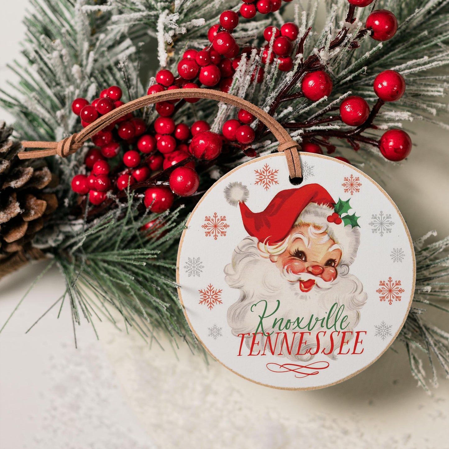 4" Round Ornament-Classic Santa City & State