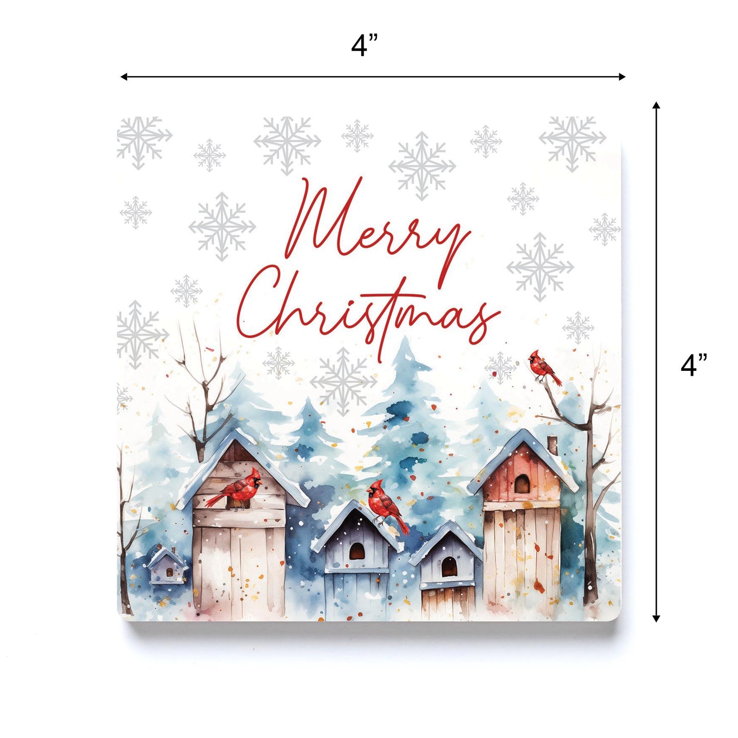 Ceramic Square Coaster-Cardinal Christmas Merry Christmas -3