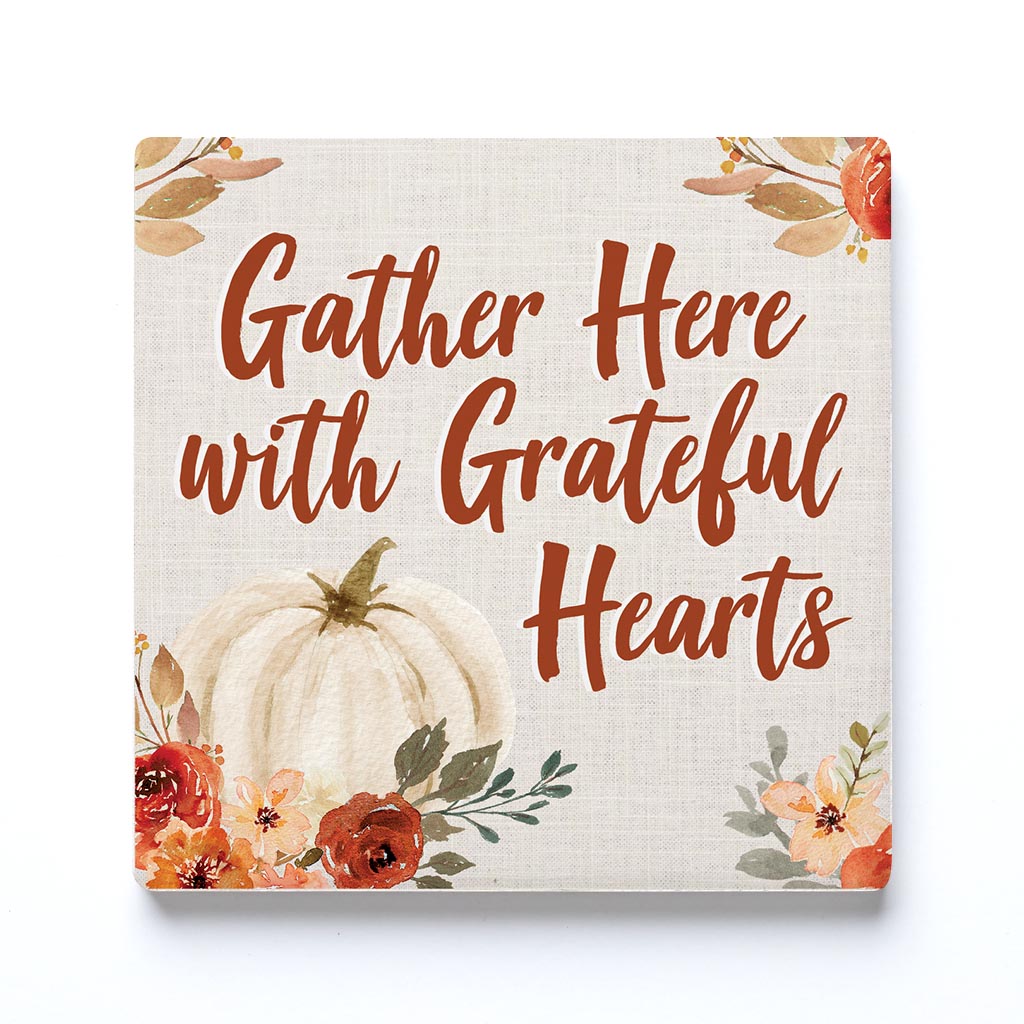 Ceramic Square Coaster-Grateful Hearts Fall Florals