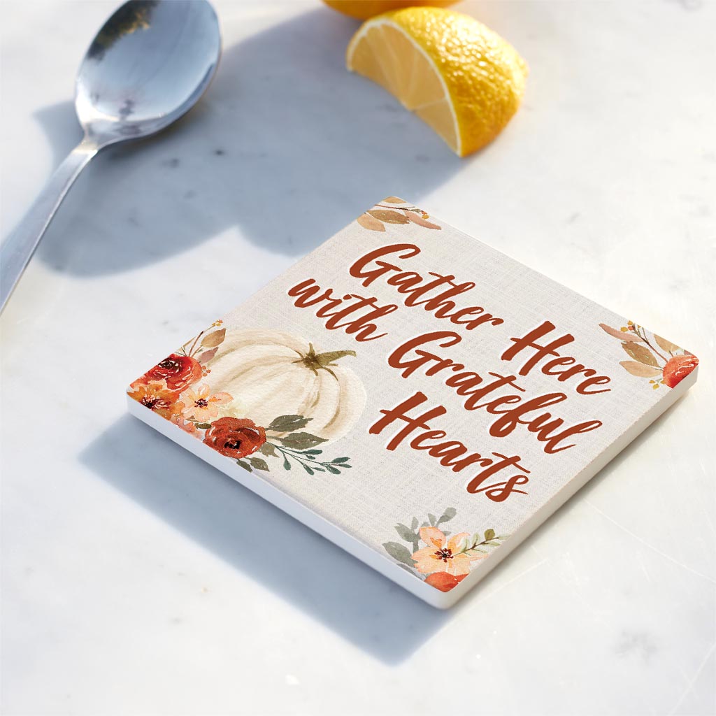 Ceramic Square Coaster-Grateful Hearts Fall Florals