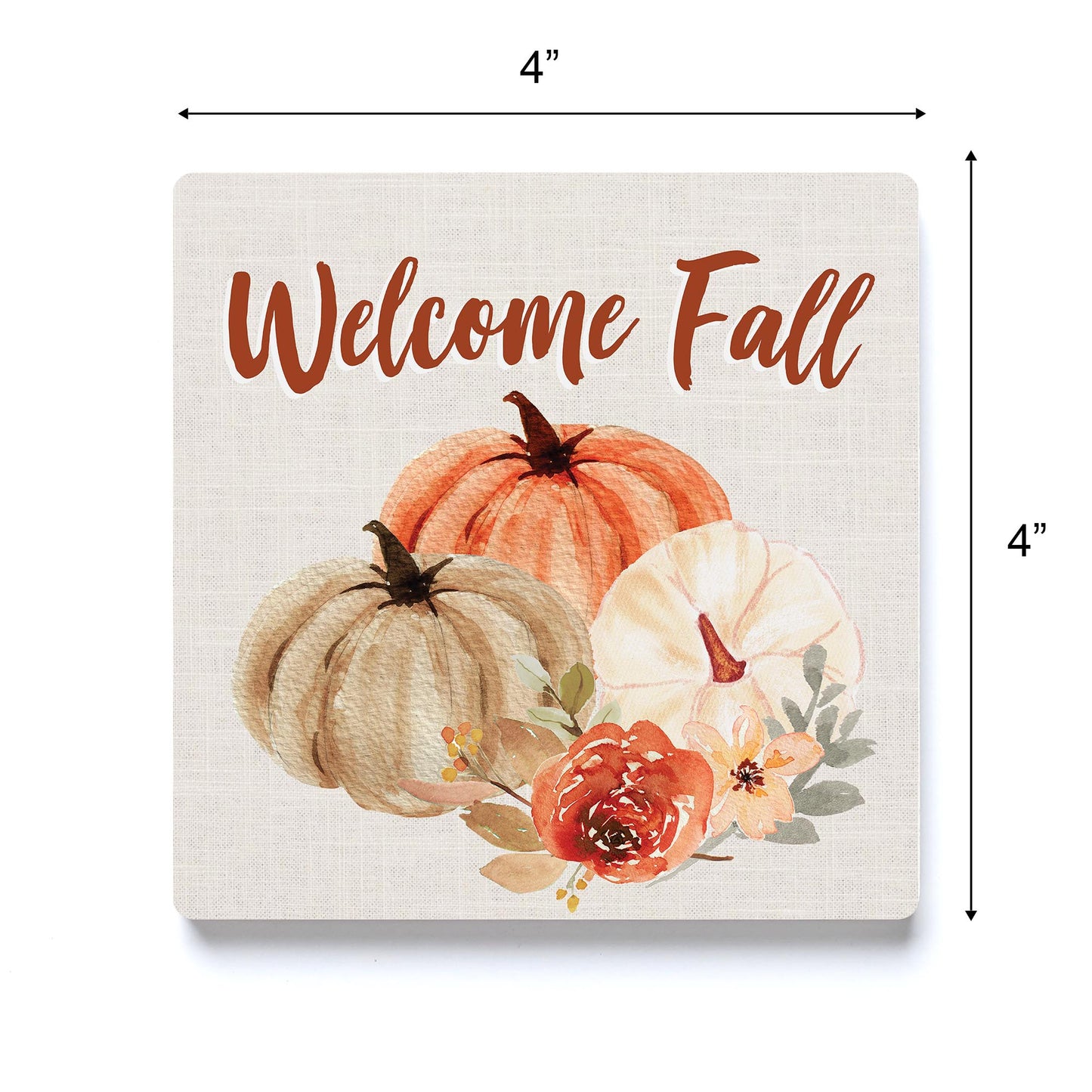 Ceramic Square Coaster-Welcome Fall Floral Pumpkin