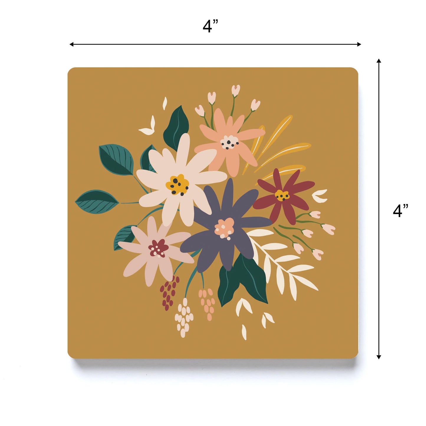 Ceramic Square Coaster-Vintage Florals Yellow -3