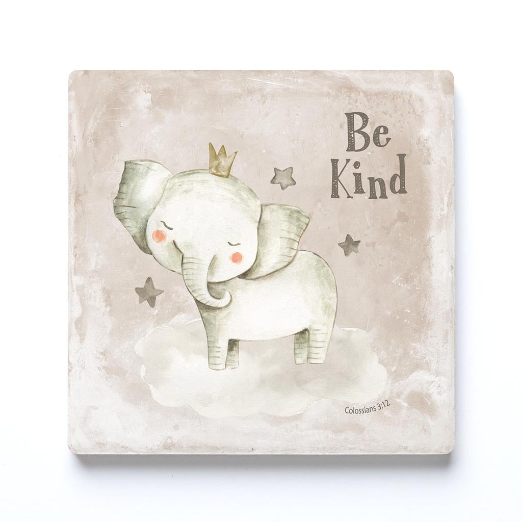 Ceramic Square Coaster-Be Kind Elephant Painted Background