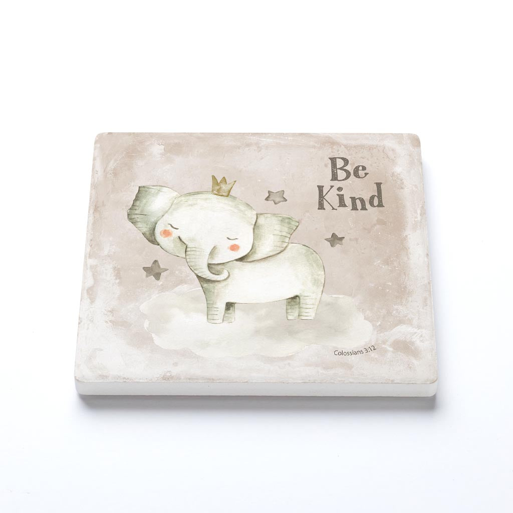 Ceramic Square Coaster-Be Kind Elephant Painted Background