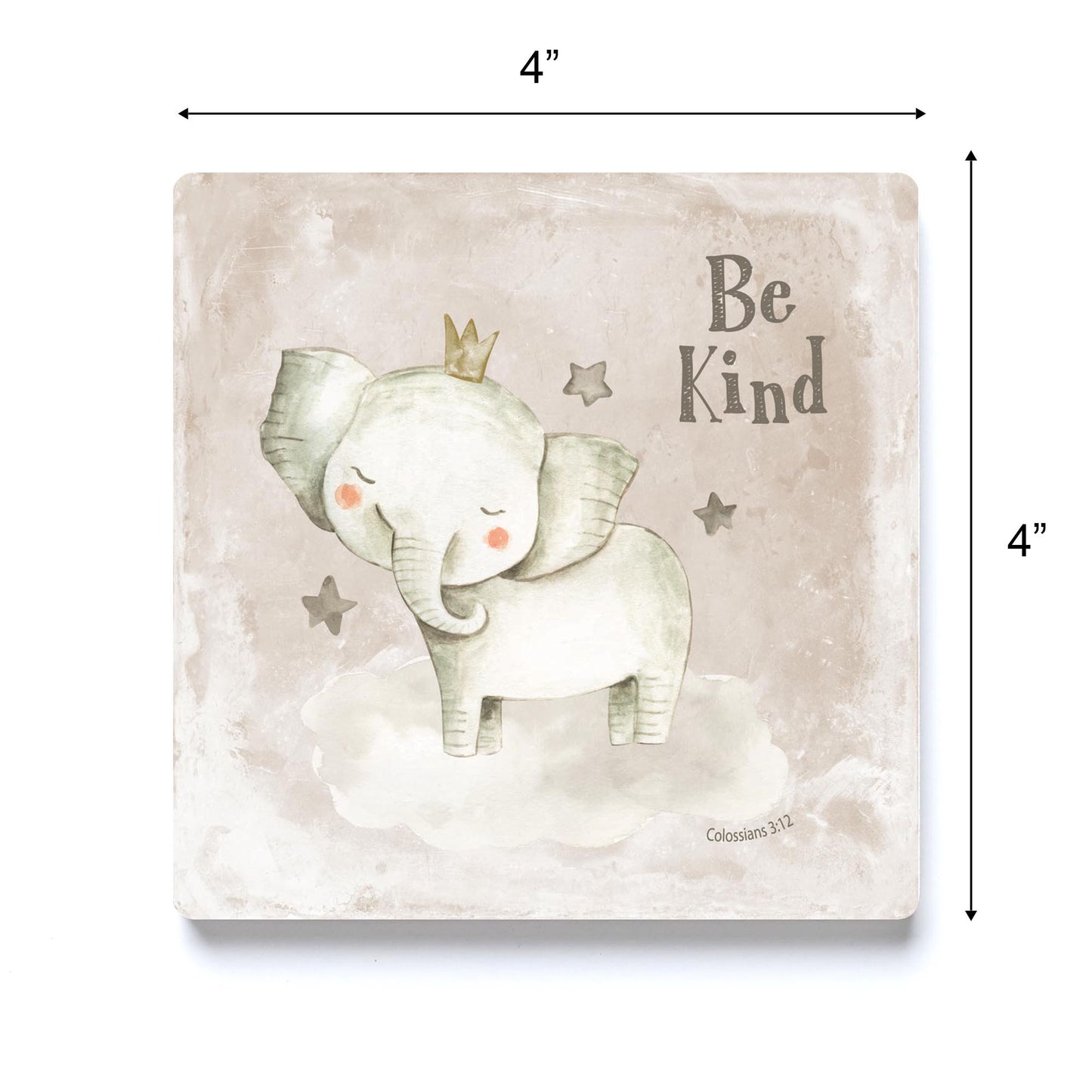 Ceramic Square Coaster-Be Kind Elephant Painted Background