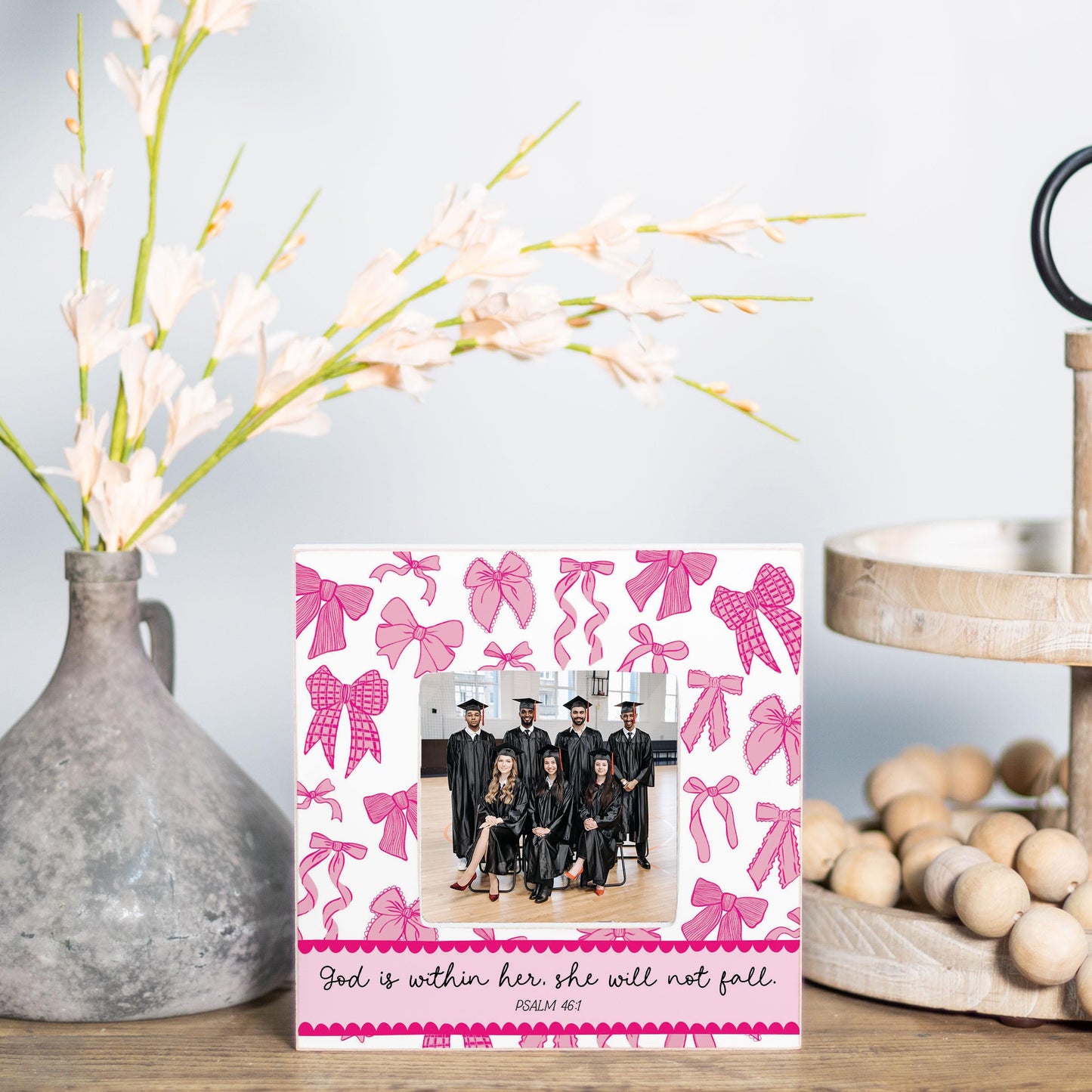 Simply Square Frame-Pink Bows God Is Within Her