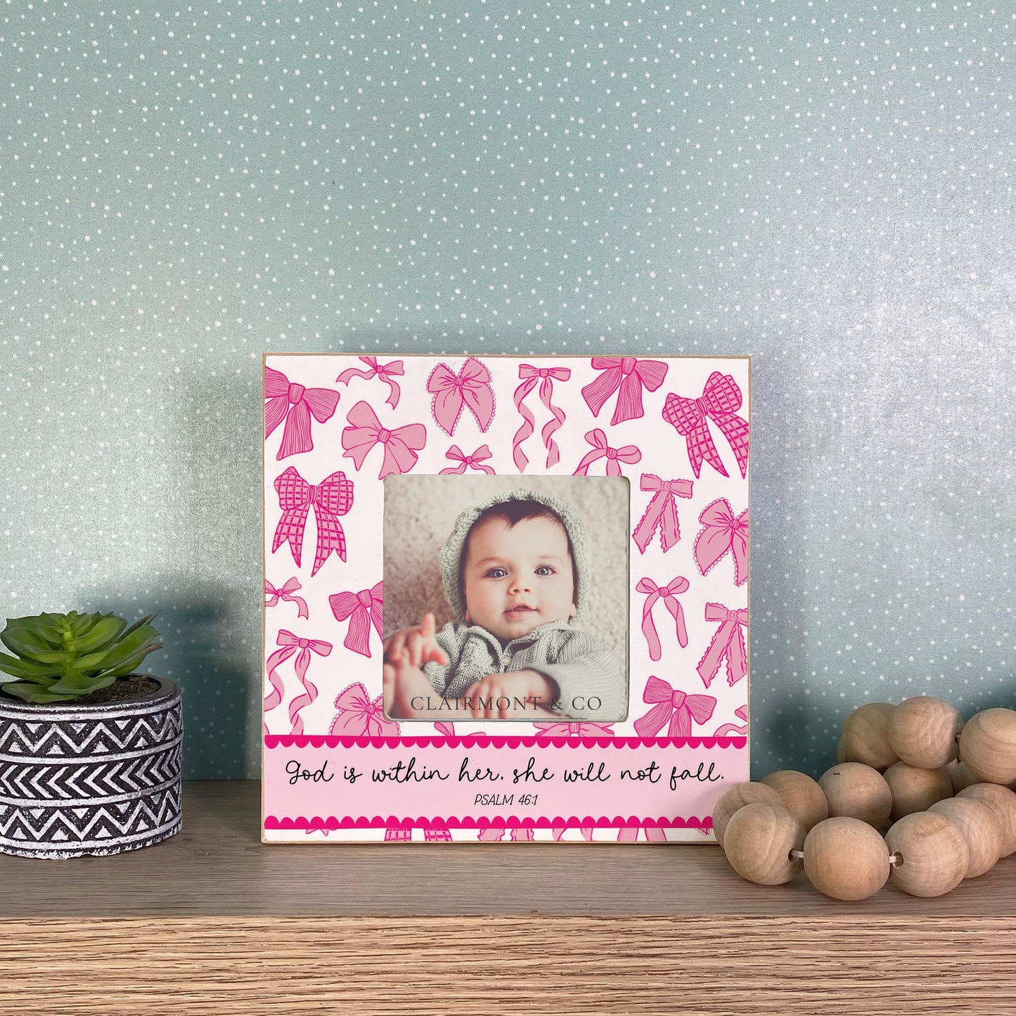 Simply Square Frame-Pink Bows God Is Within Her