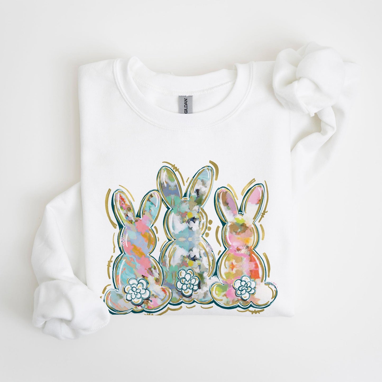 Gildan Sweatshirt White-Painted Bunny Trio