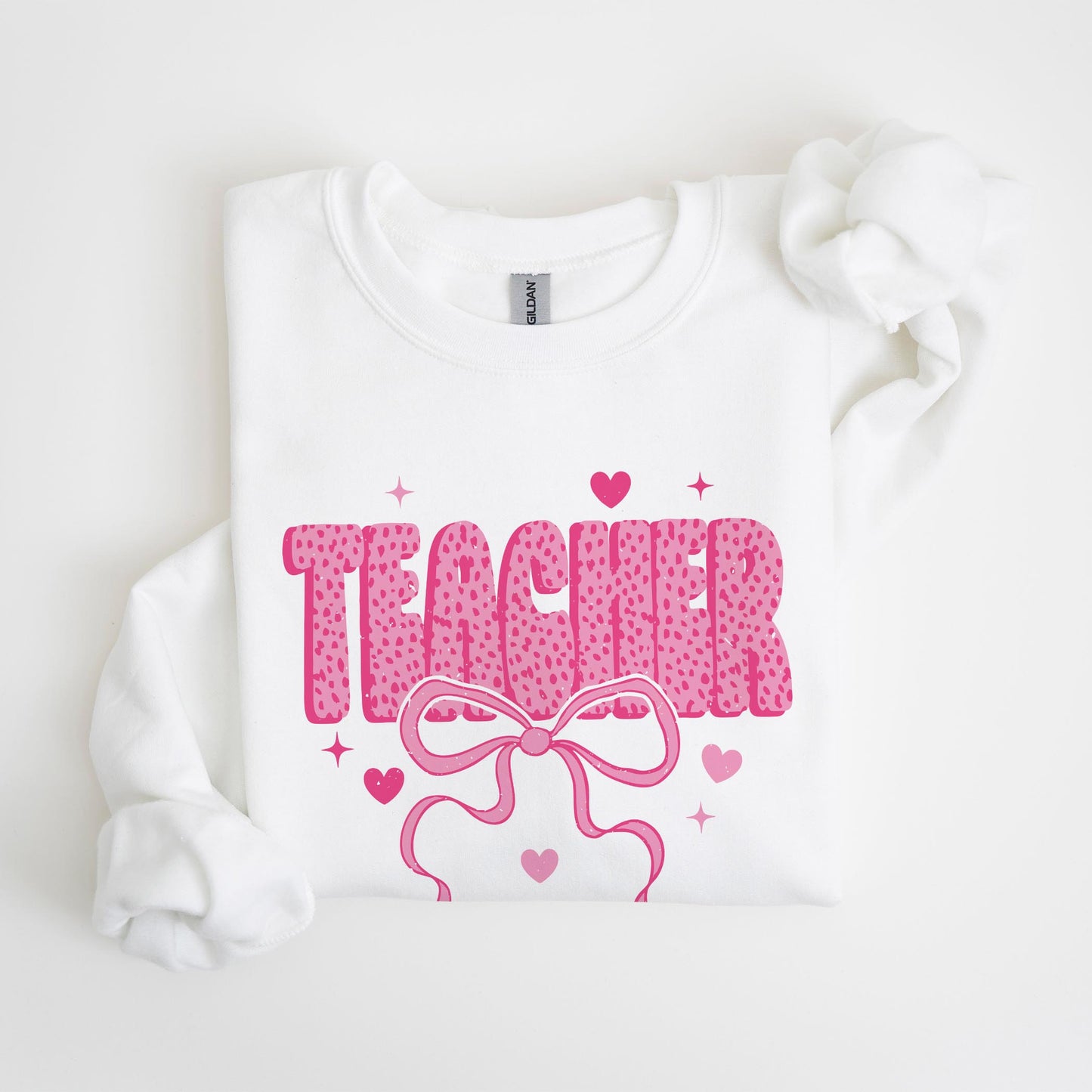 Gildan Sweatshirt White-Classroom Coquette Teacher Hearts & Bow -4