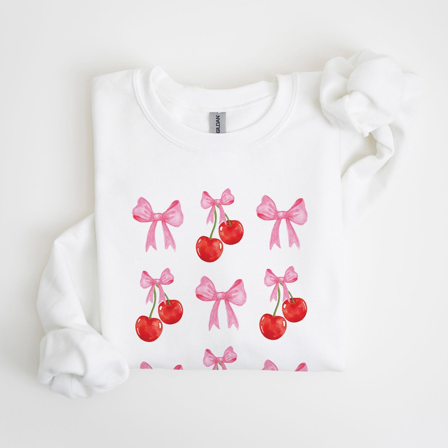 Gildan Sweatshirt White-Cherries & Bows