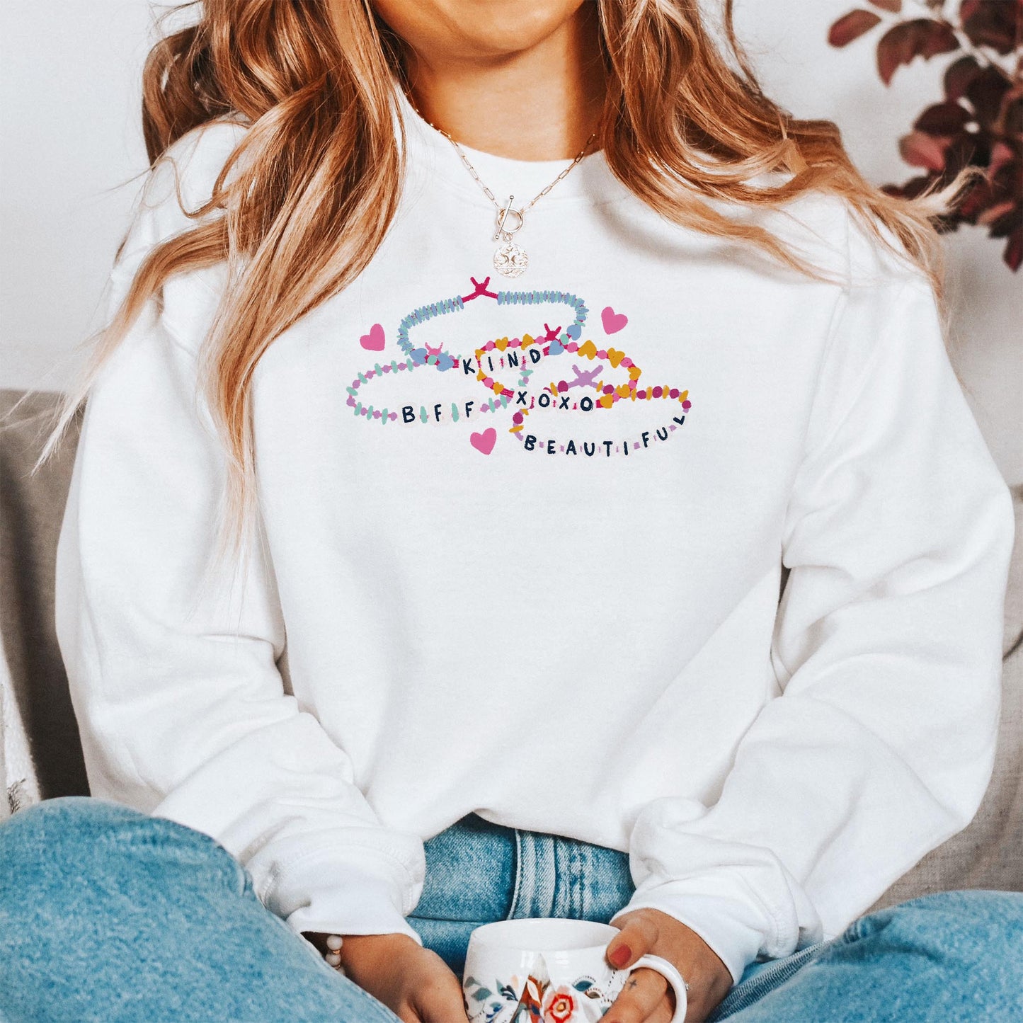 Gildan Sweatshirt White-Friendship Bracelets
