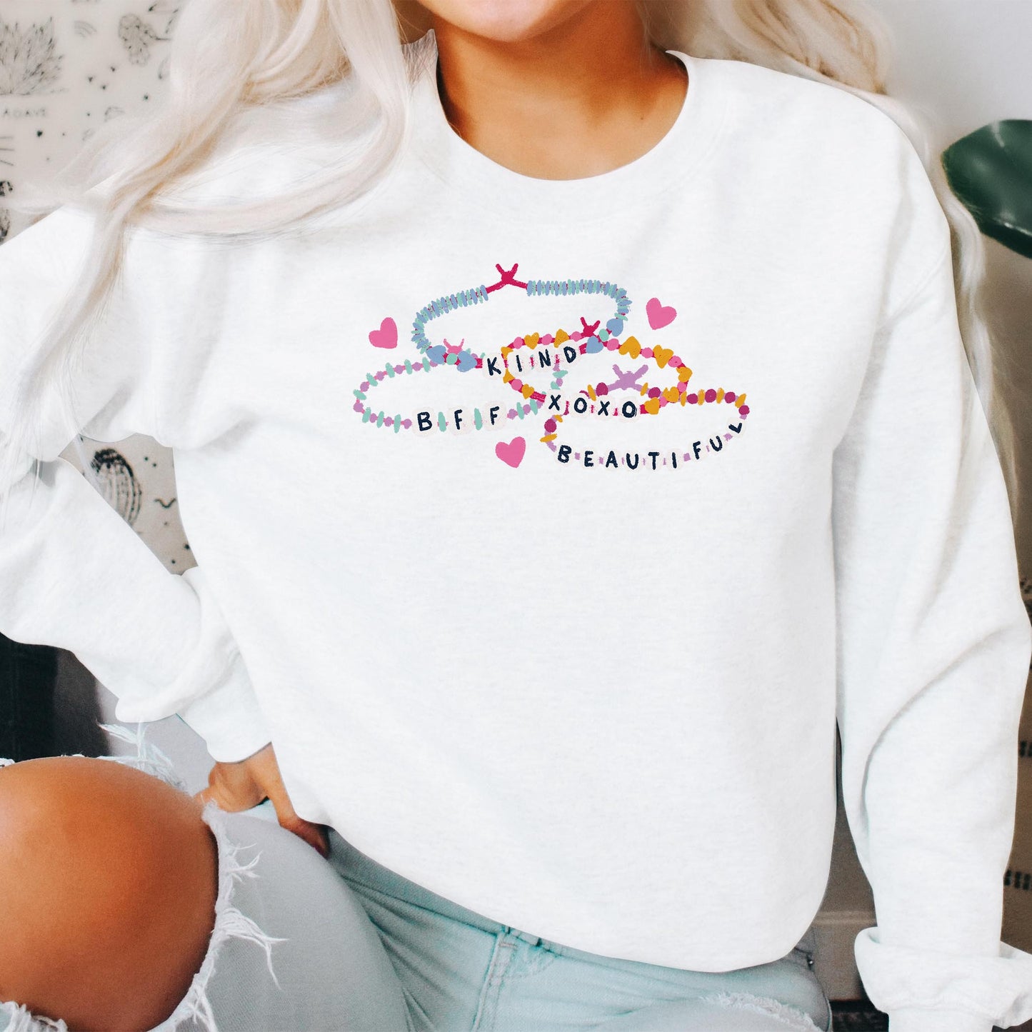 Gildan Sweatshirt White-Friendship Bracelets