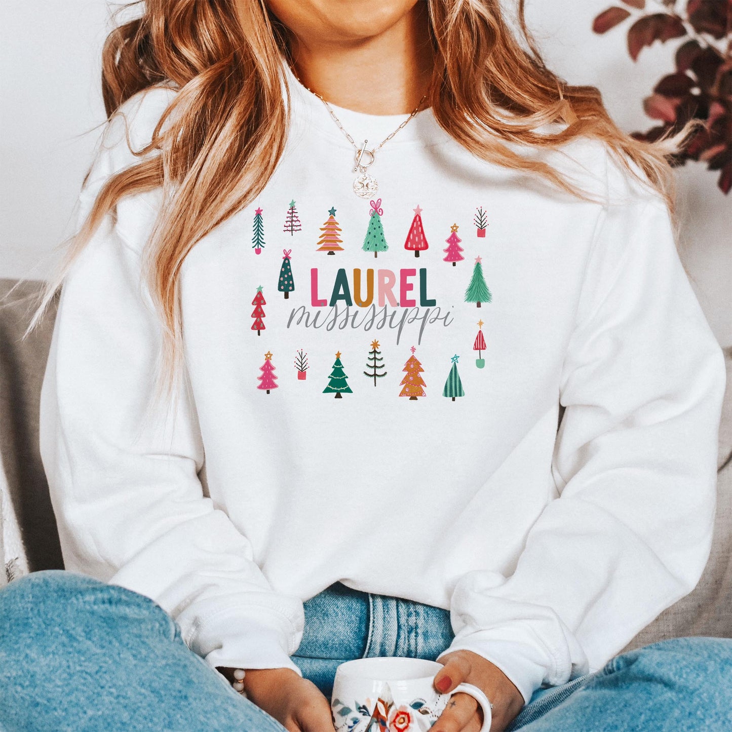 Gildan Sweatshirt White-Love + Local Whimsy Wonderland Bright -1