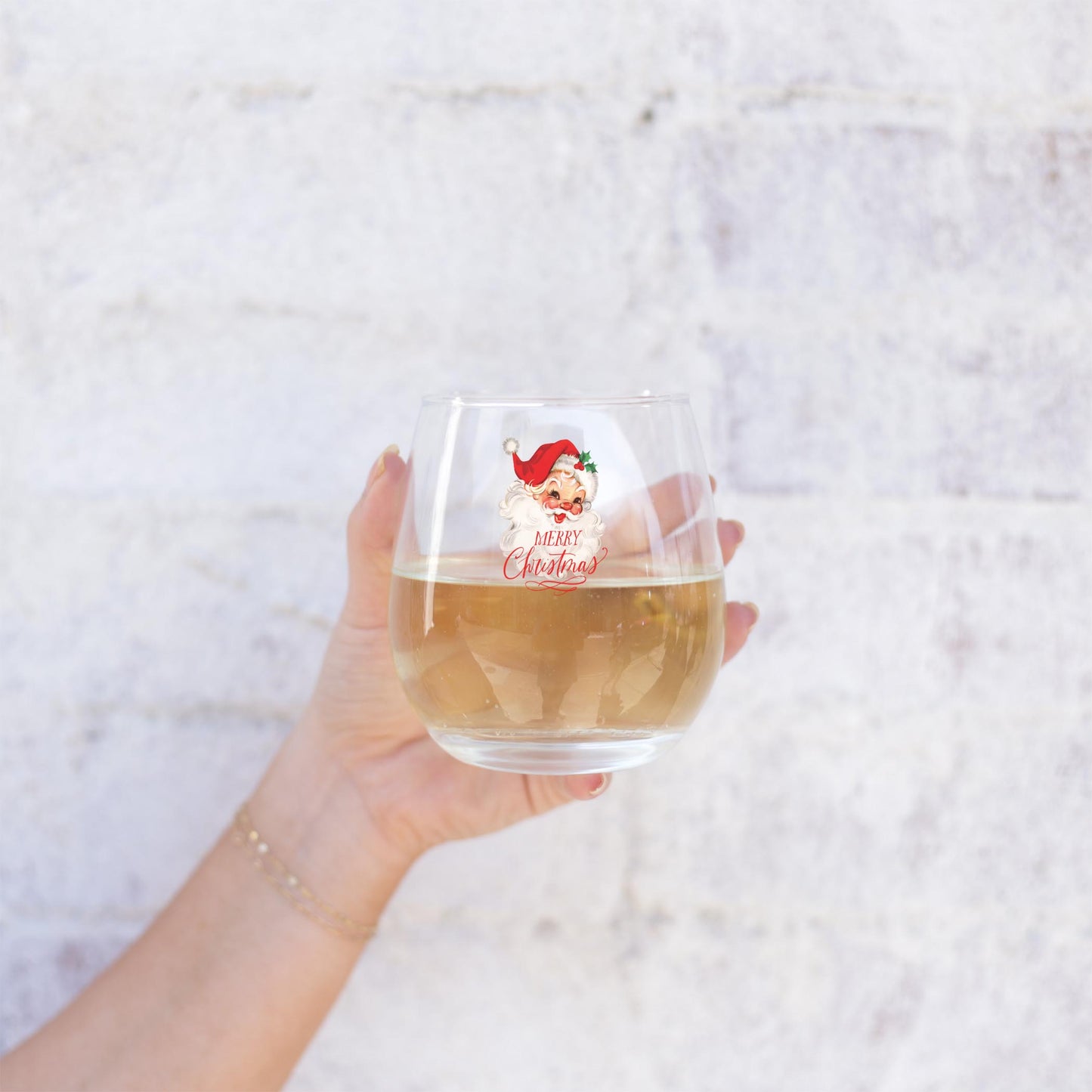 15oz Stemless Wine Glass-Classic Santa