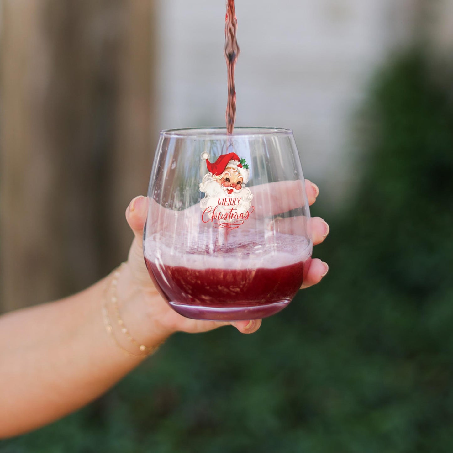 15oz Stemless Wine Glass-Classic Santa