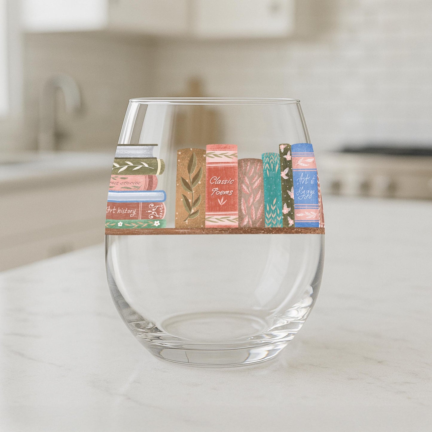 15oz Stemless Wine Glass-Pretty Little Chapters Book Shelf -1