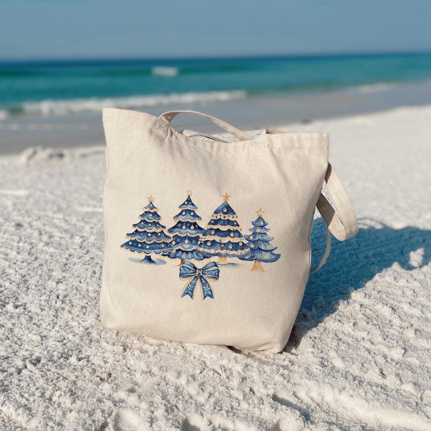 Tote Bag Natural Canvas-Blue Noel - A Grand Millennial Christmas -3