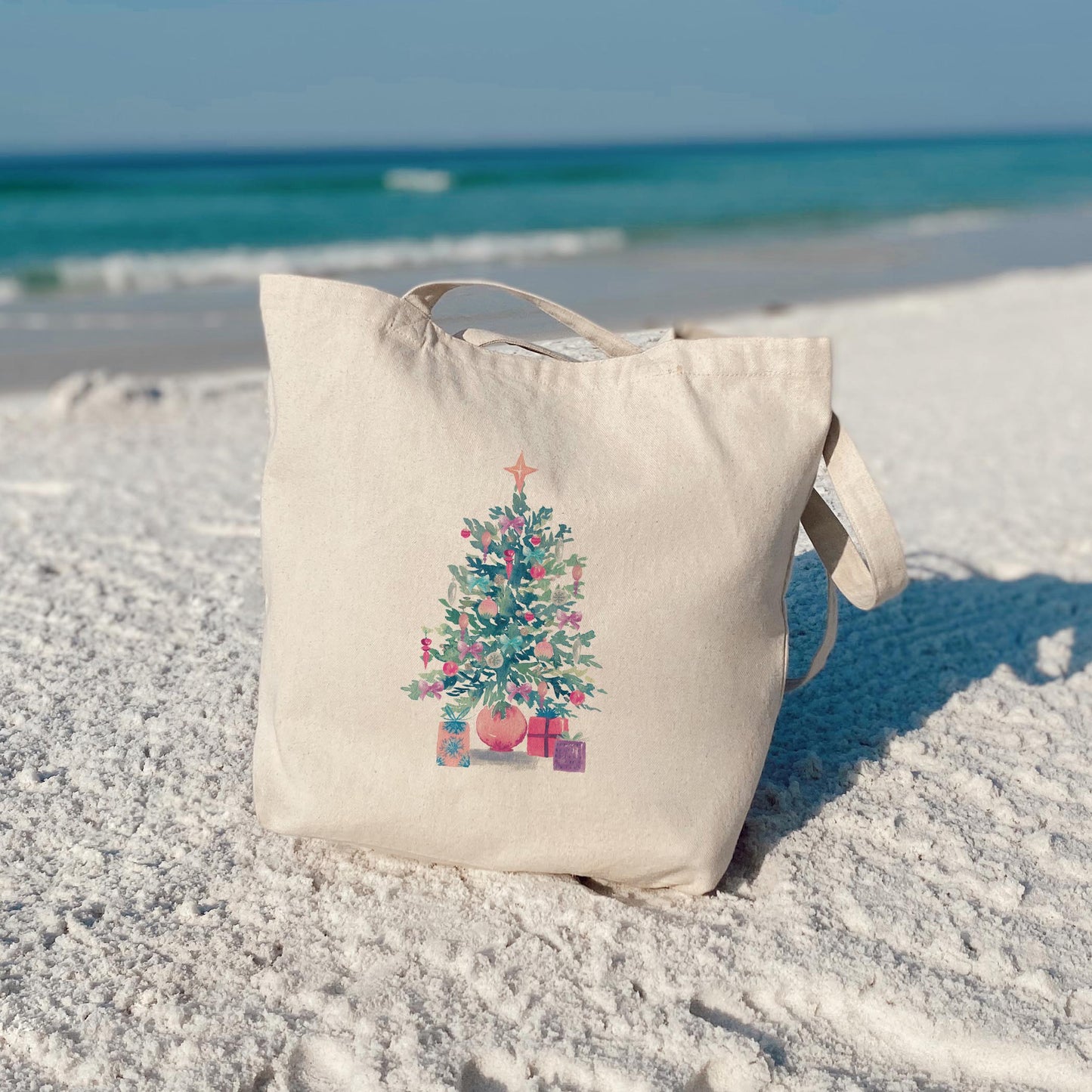 Tote Bag Natural Canvas-Watercolor Sugar Plum Christmas Tree -3