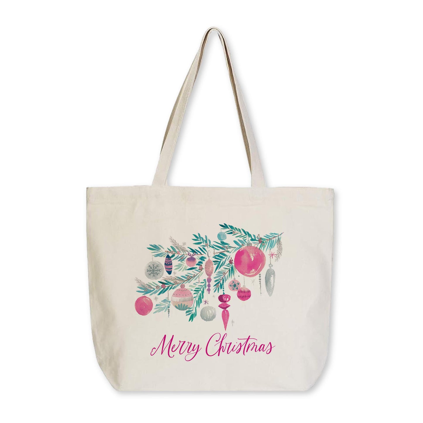 Tote Bag Natural Canvas-Watercolor Sugar Plum Merry Christmas -0