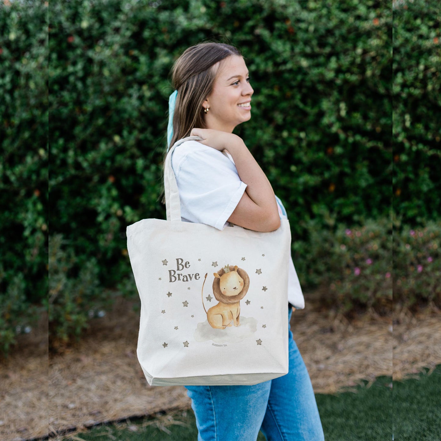 Tote Bag Natural Canvas-Be Brave Lion Stars