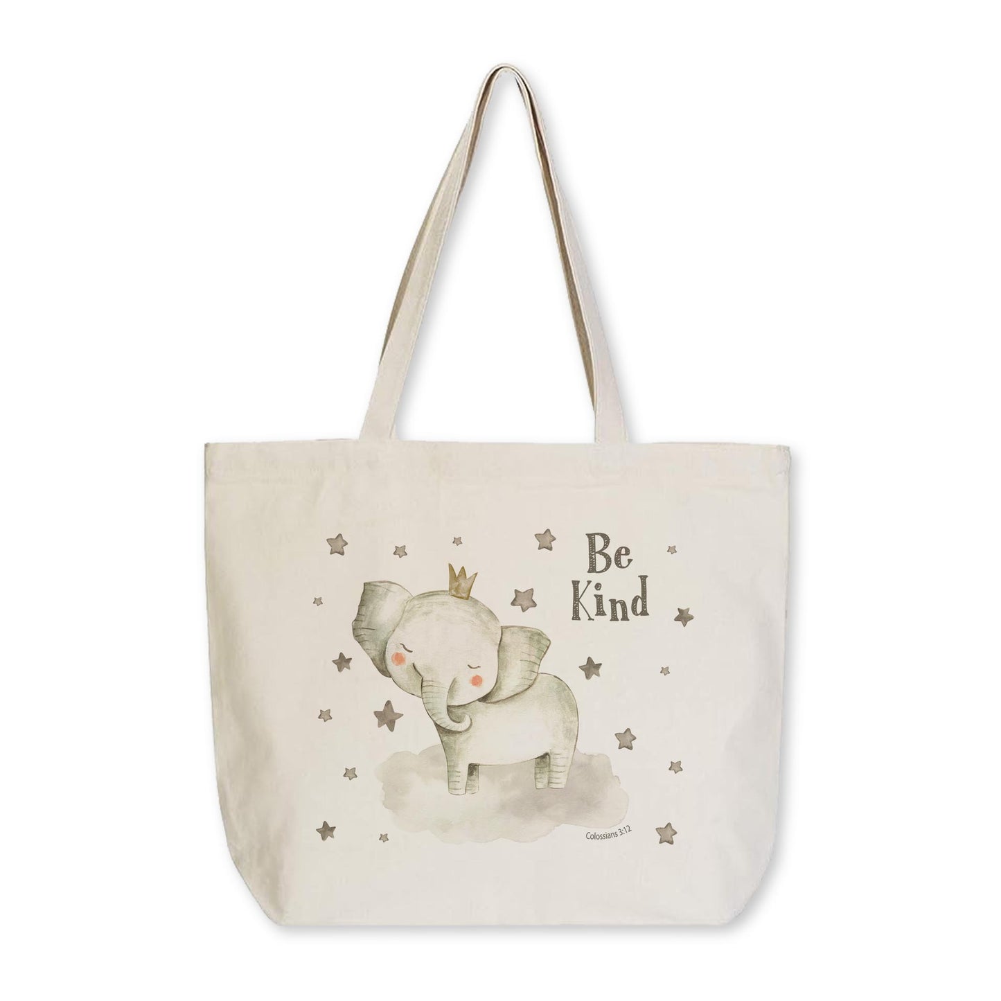 Tote Bag Natural Canvas-Be Kind Elephant Stars