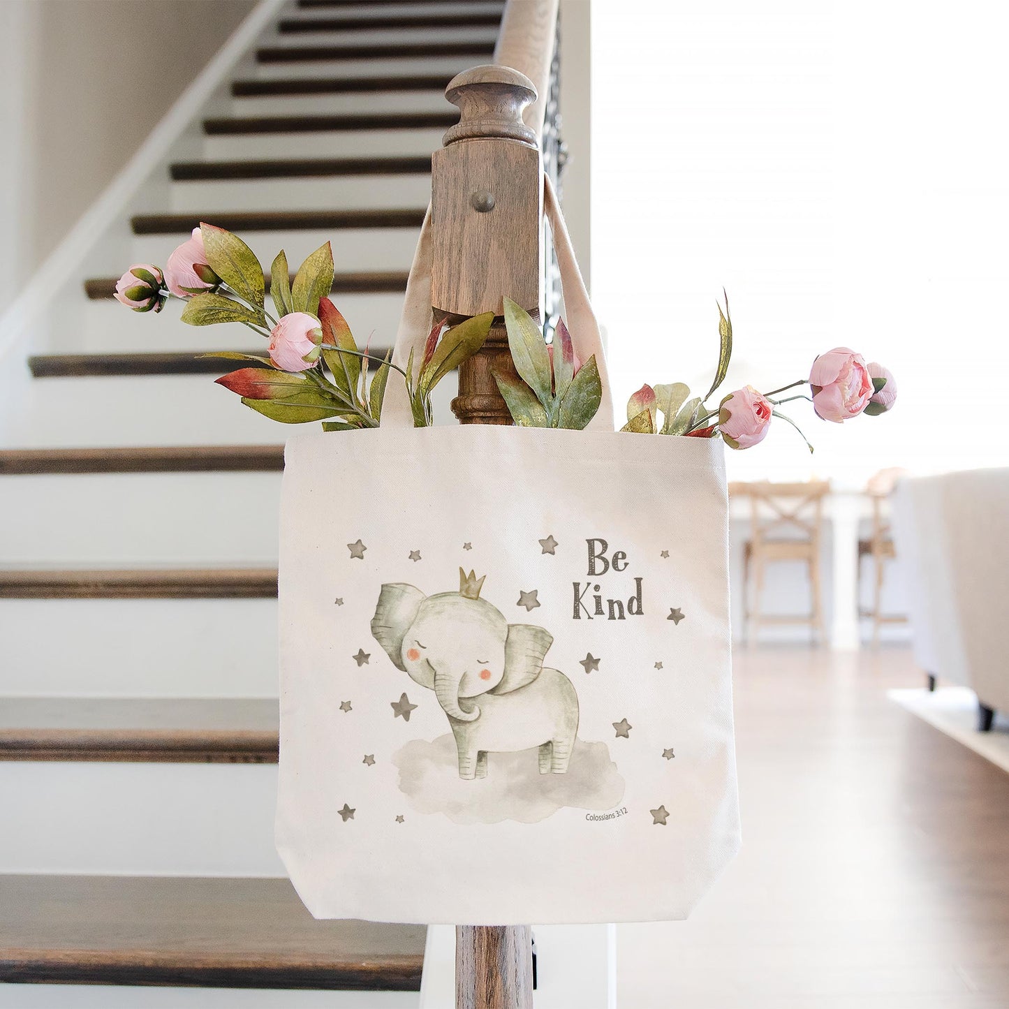 Tote Bag Natural Canvas-Be Kind Elephant Stars