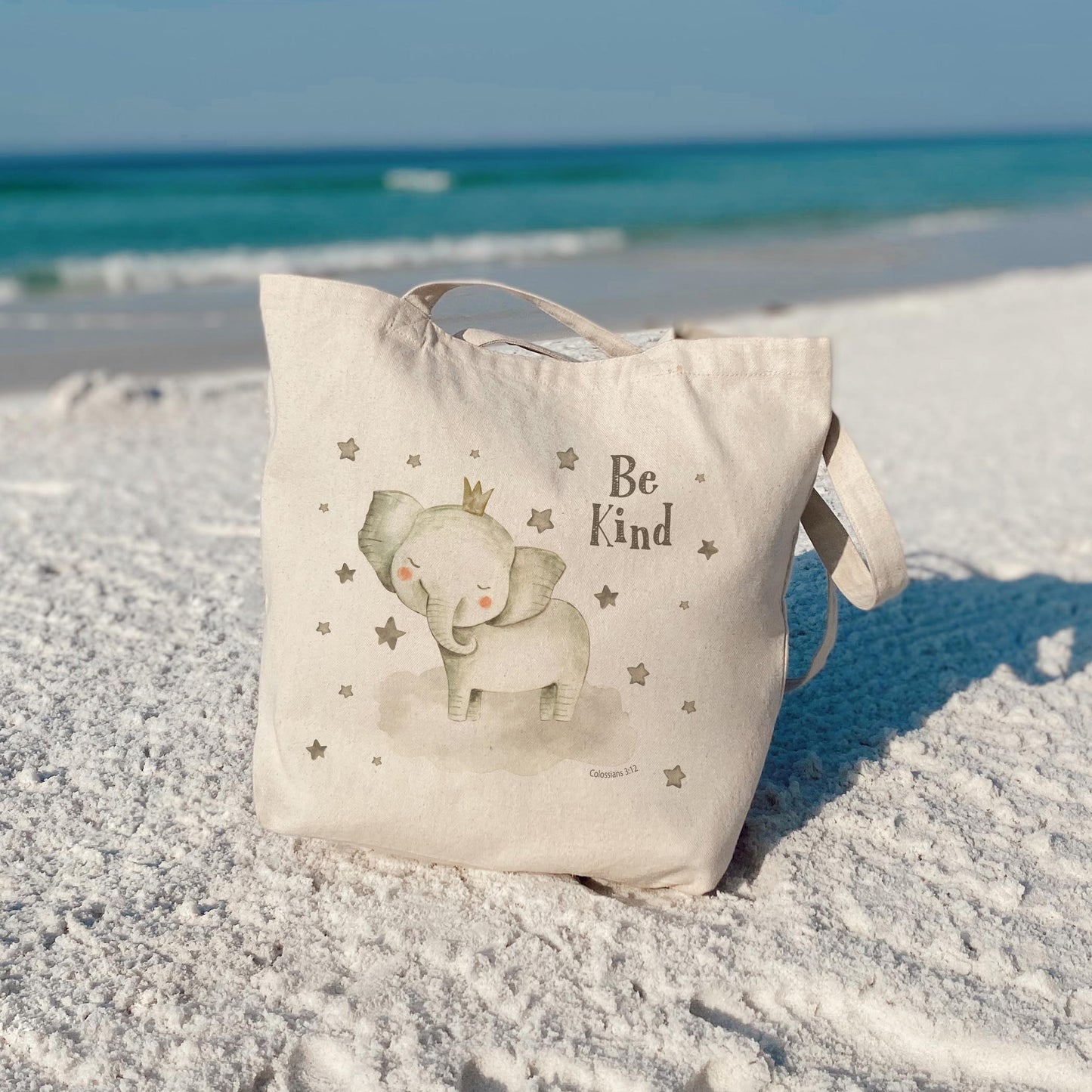 Tote Bag Natural Canvas-Be Kind Elephant Stars