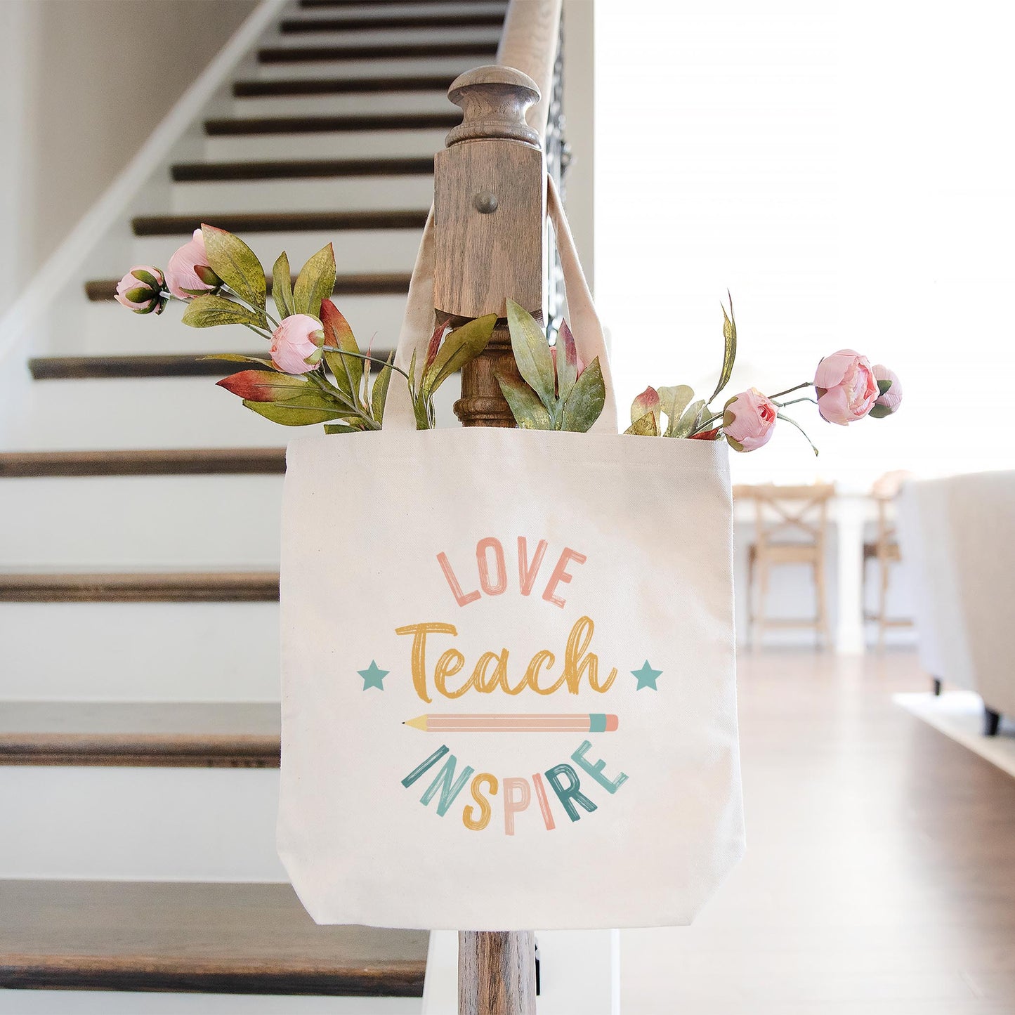 Tote Bag Natural Canvas-Love Teach Inspire