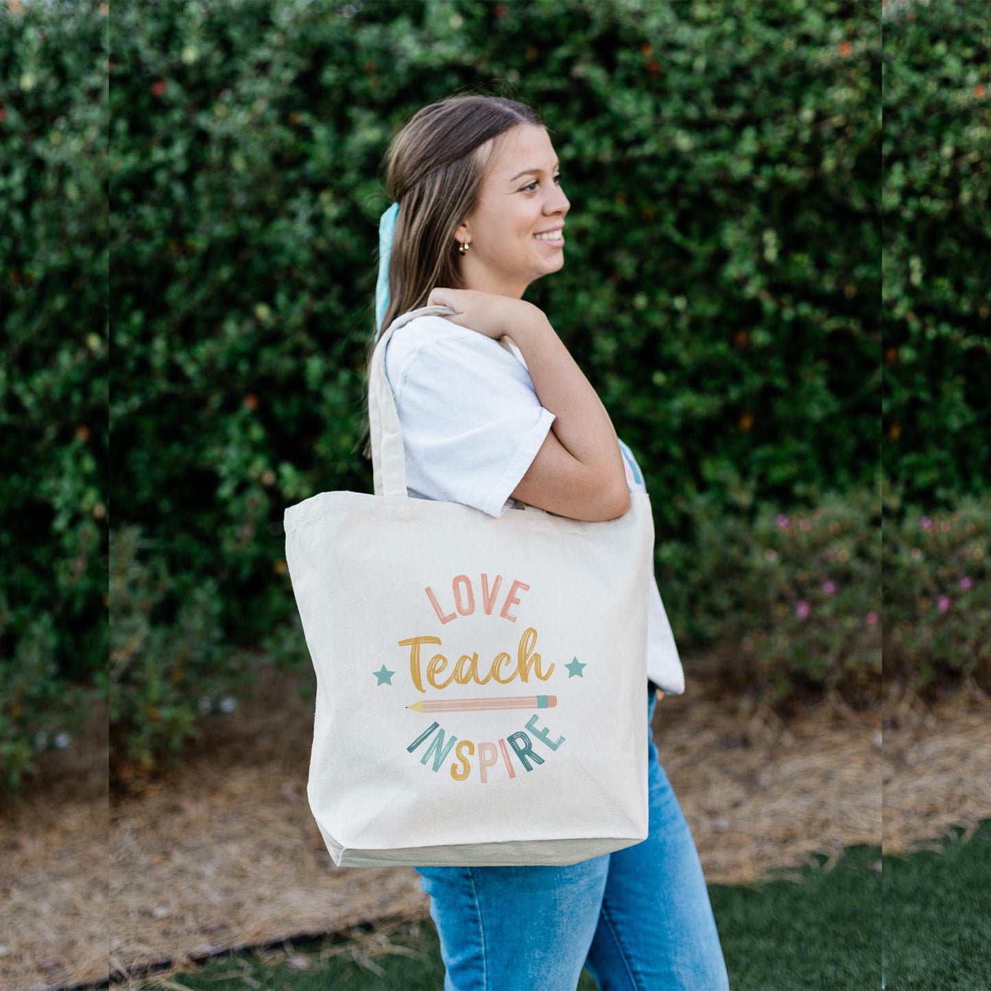 Tote Bag Natural Canvas-Love Teach Inspire