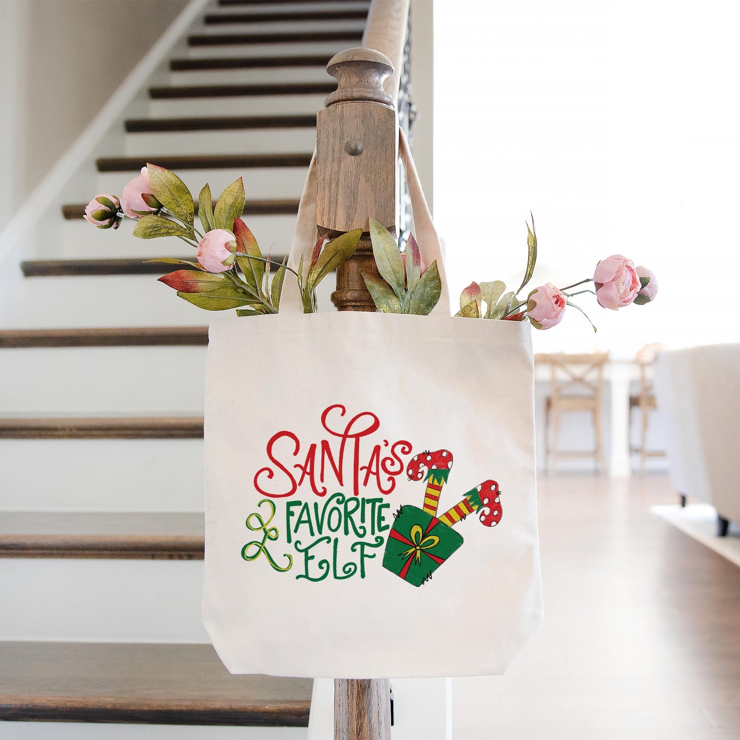 Tote Bag Natural Canvas-Santa's Favorite Elf