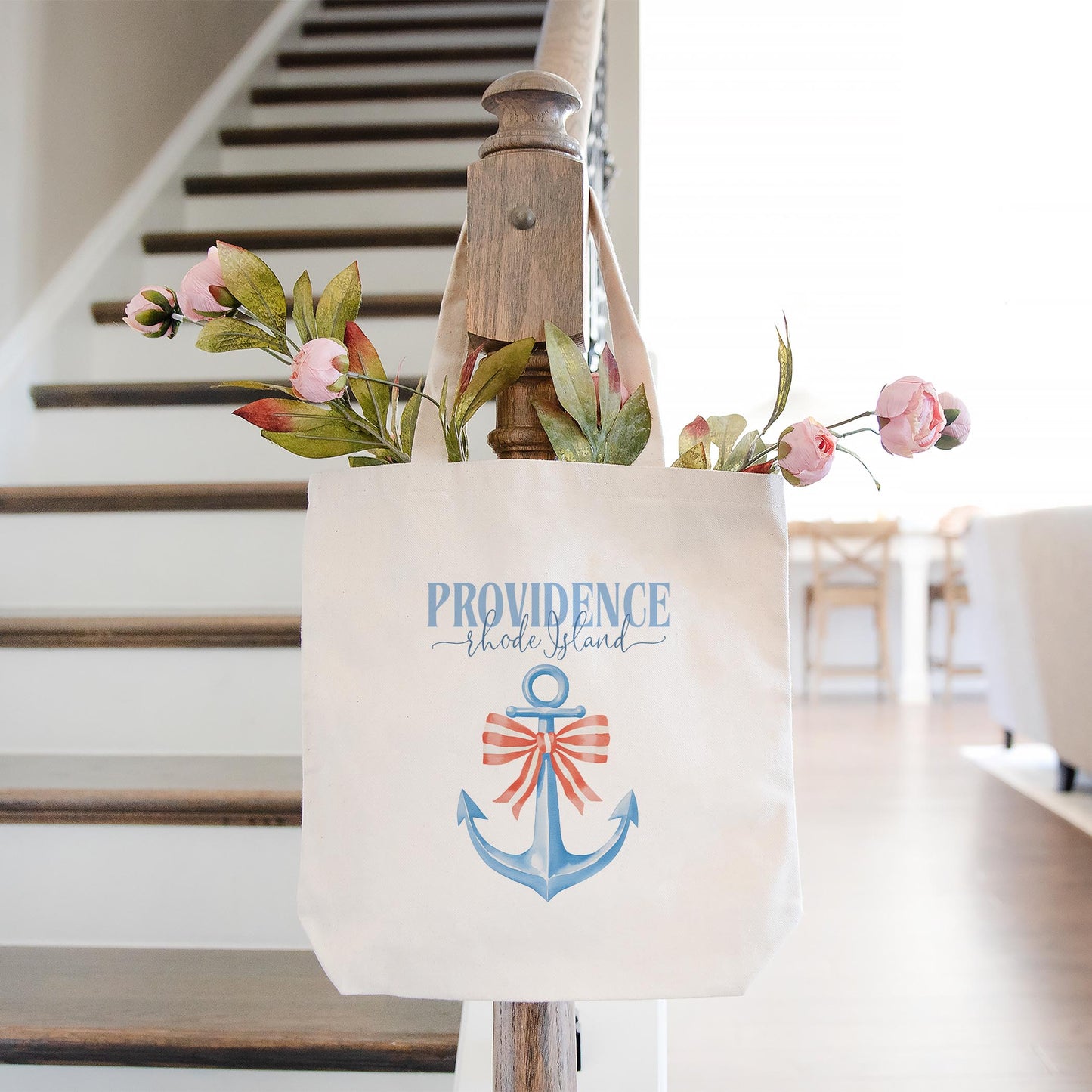 Tote Bag Natural Canvas-Love+Local New England Tides Anchor -1