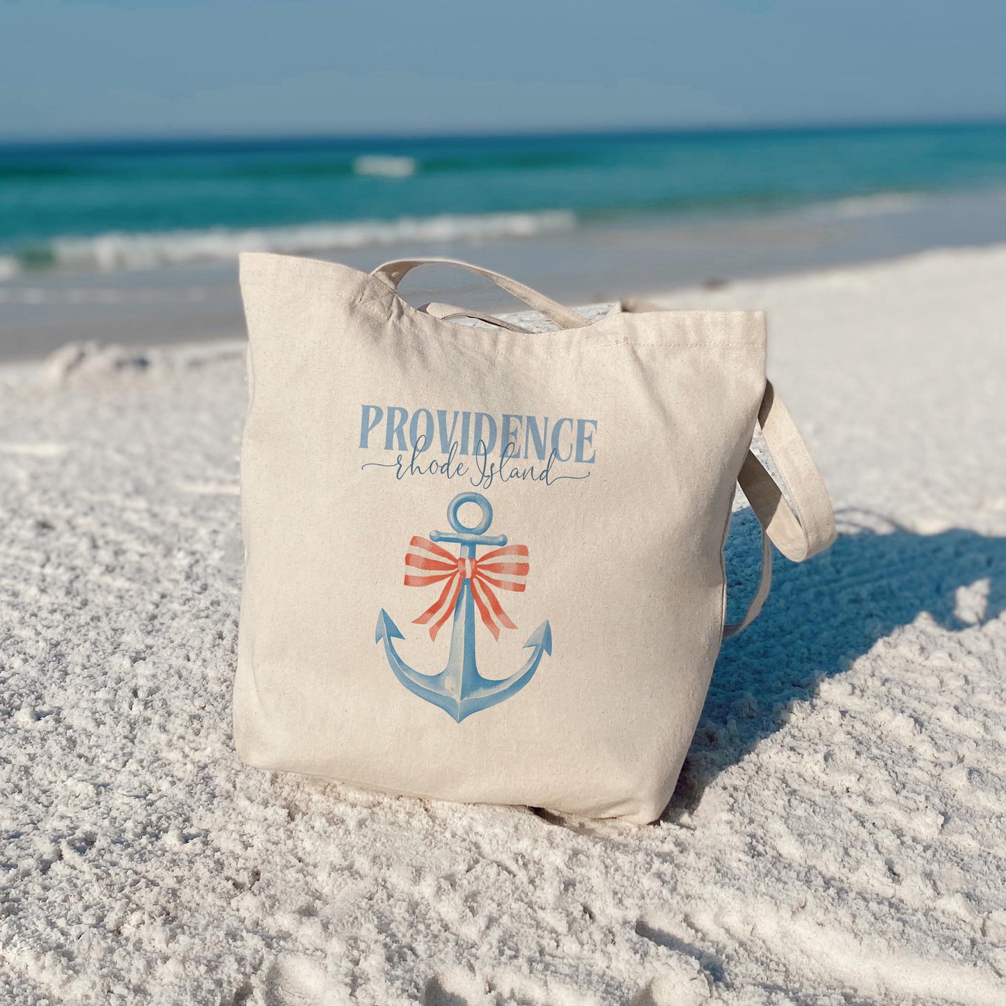 Tote Bag Natural Canvas-Love+Local New England Tides Anchor -3